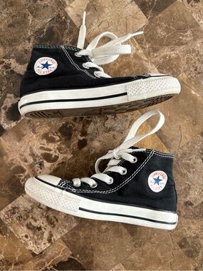 Converse Kids Black High Top Sneakers with White Accents size 8